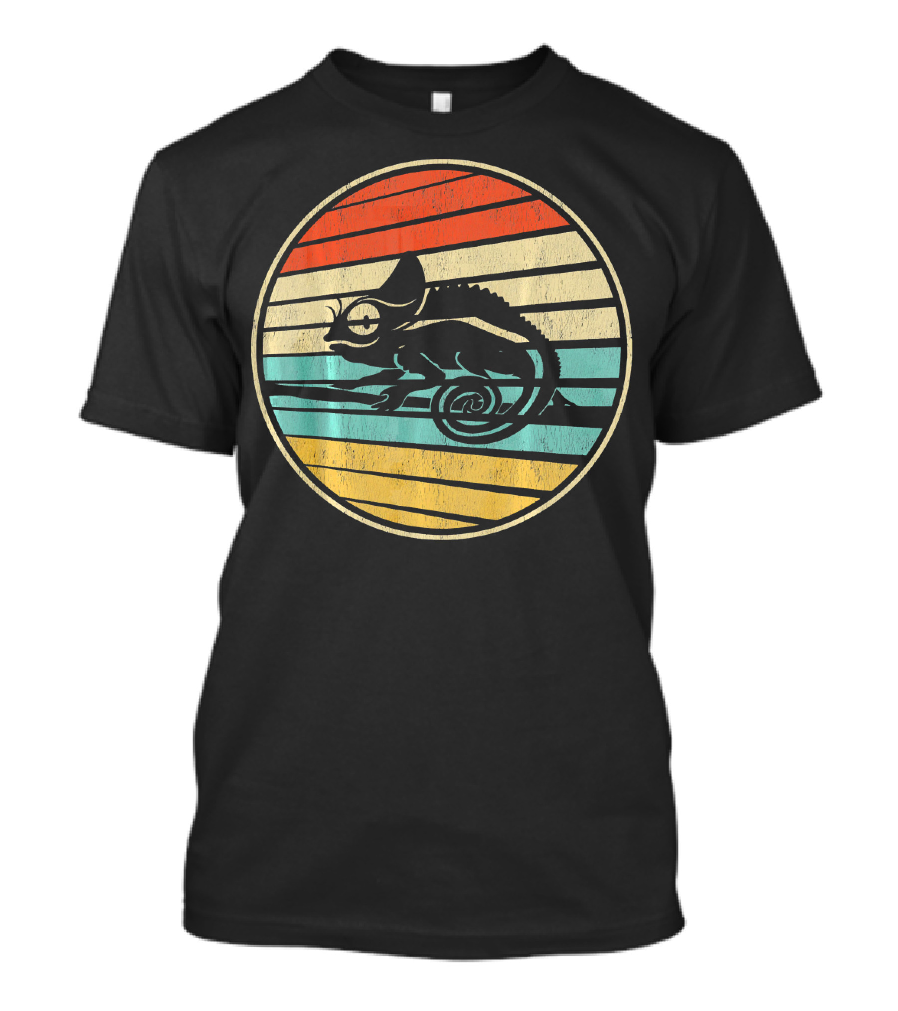 Cute Chameleon Retro Vintage 70s Striped Circle T-Shirt