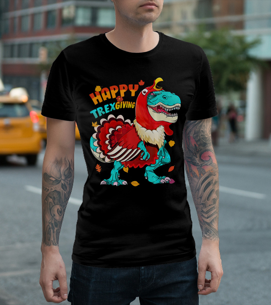 HAPPY TREXGIVING REX Dinosaur Turkey T-Shirt