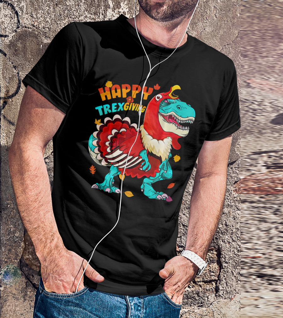 HAPPY TREXGIVING REX Dinosaur Turkey T-Shirt