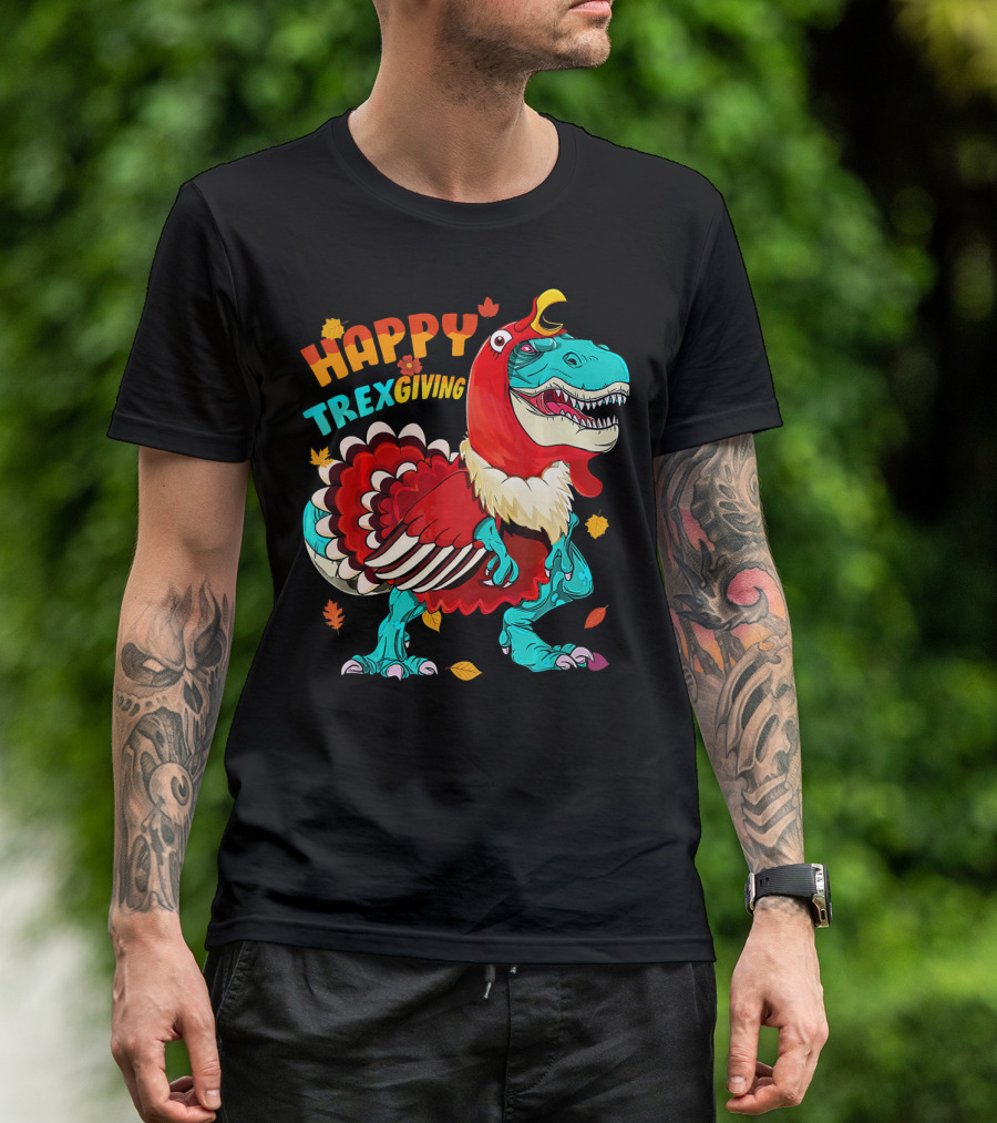 HAPPY TREXGIVING REX Dinosaur Turkey T-Shirt