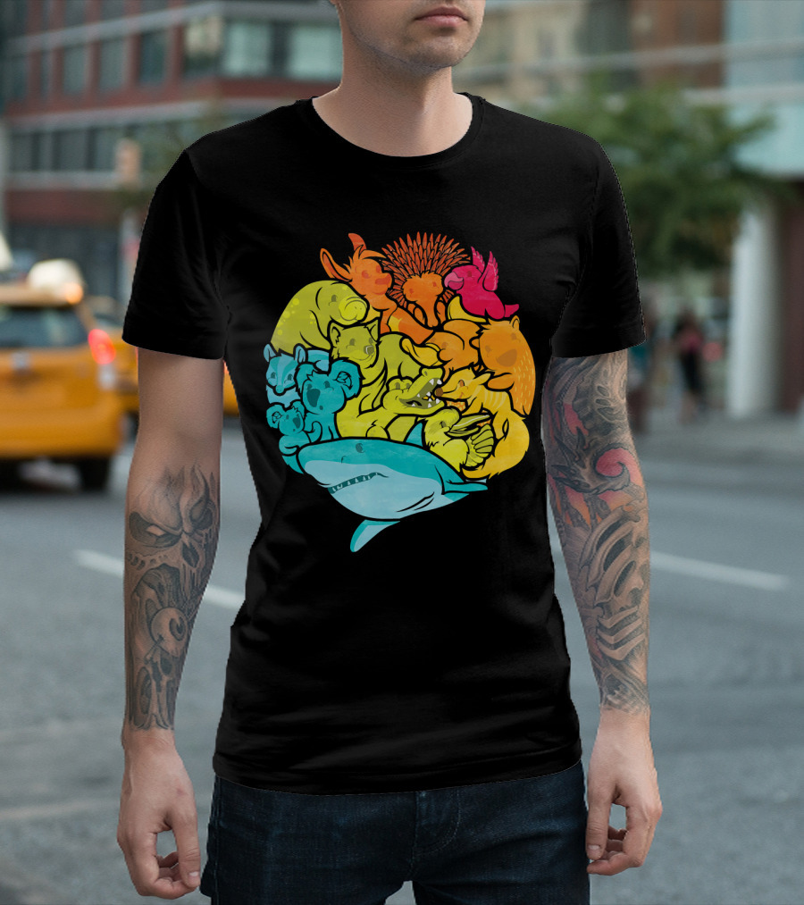 Australian Fauna Koala Kangaroo Platypus Shark Cockatoo Echidna Crocodile T-Shirt