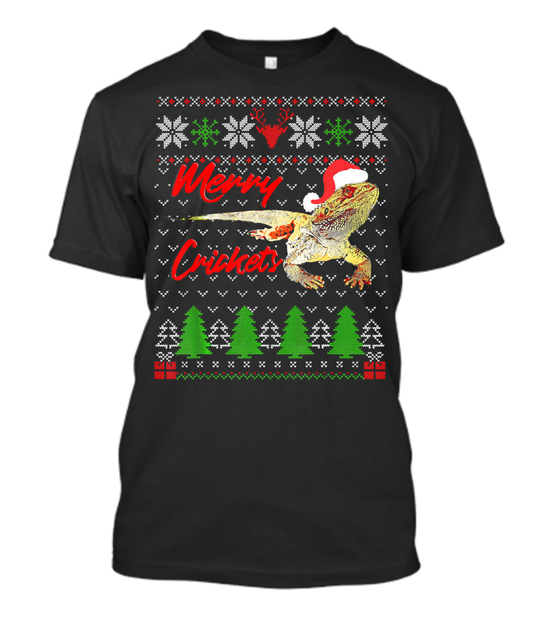 Merry Crickets Christmas Bearded Dragon Santa Hat Ugly T-Shirt