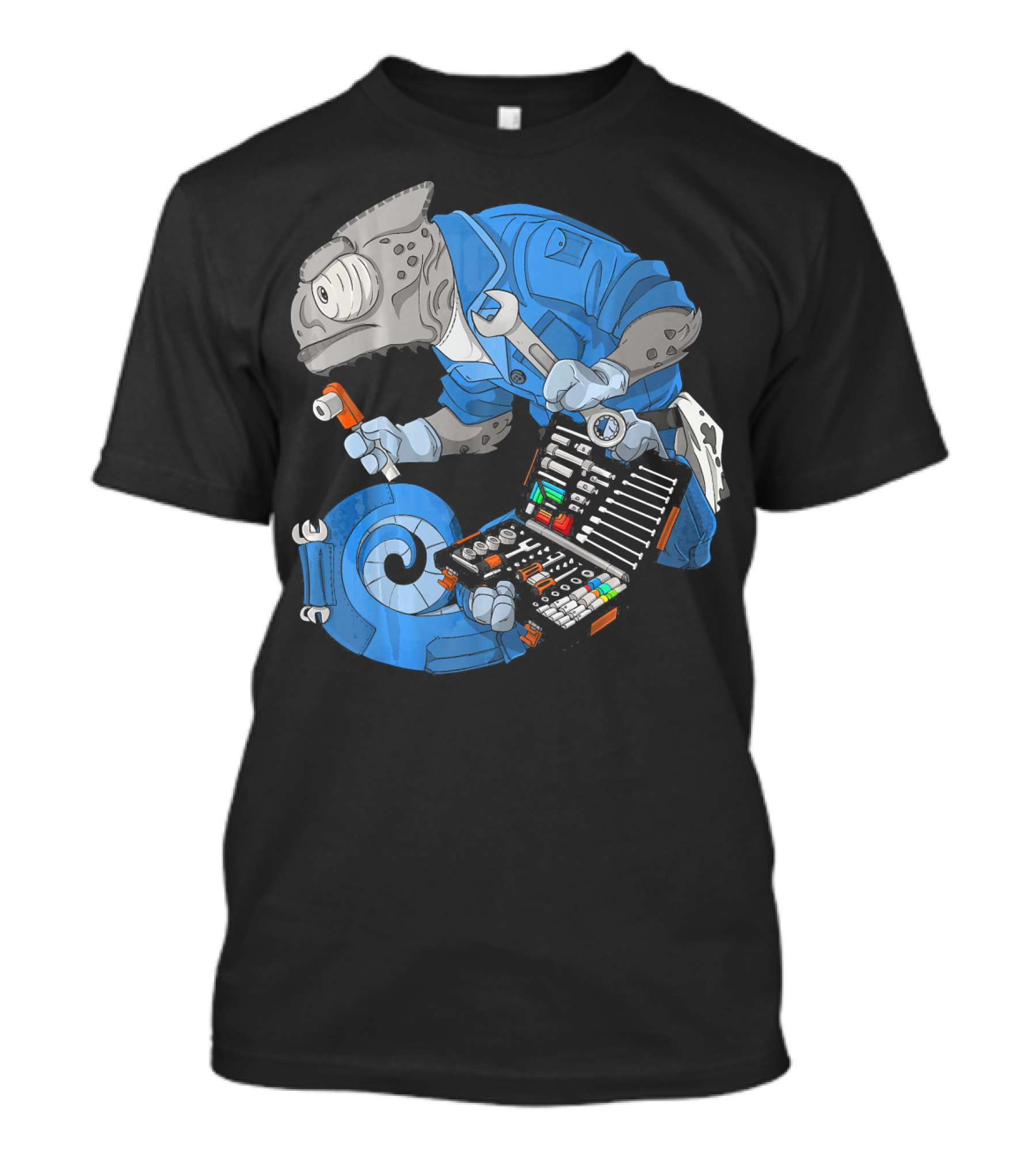 Chameleon Mechanic Legion Craft Series With Tools And Blue Overalls T-Shirt