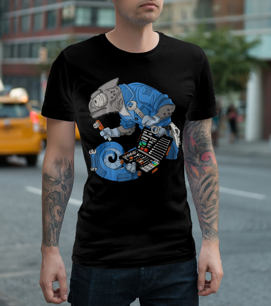 Chameleon Mechanic Legion Craft Series With Tools And Blue Overalls T-Shirt