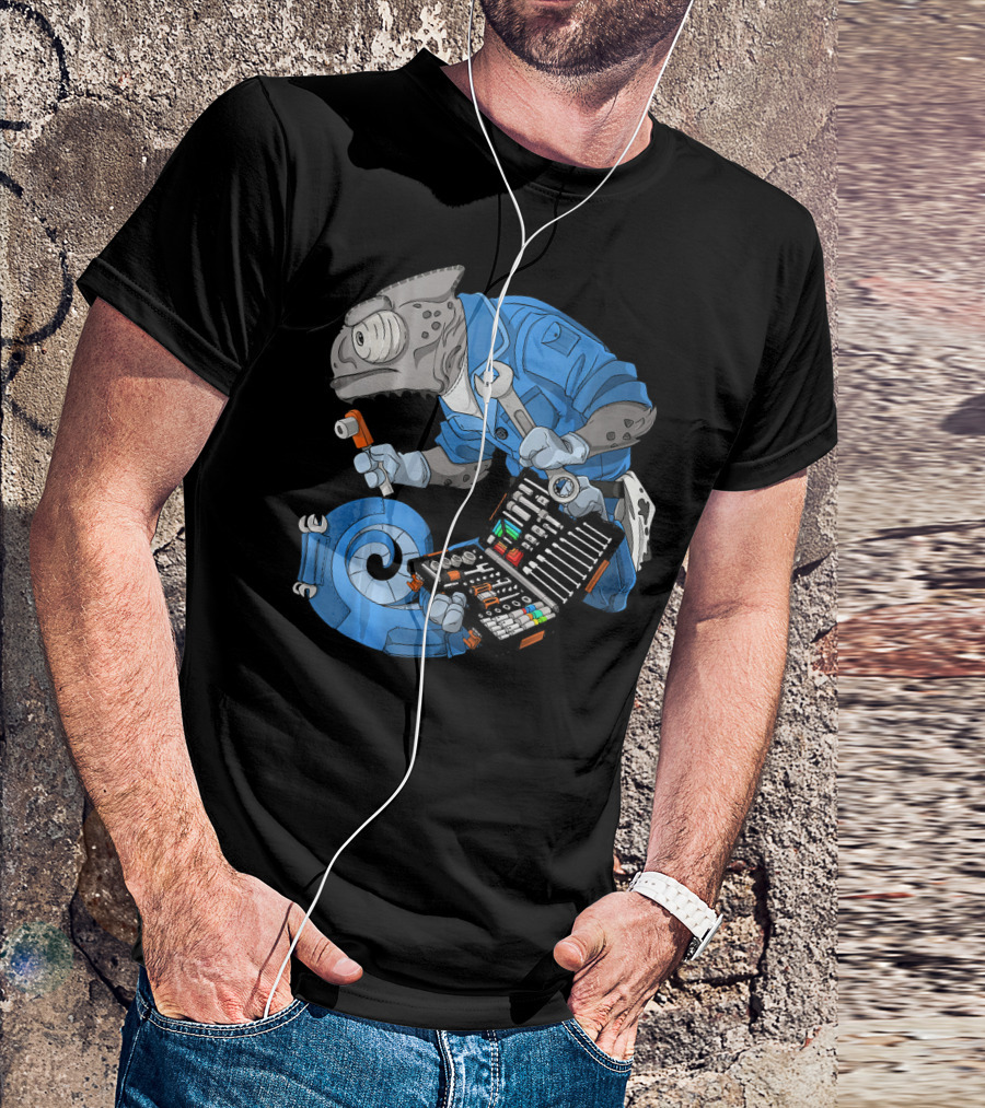 Chameleon Mechanic Legion Craft Series With Tools And Blue Overalls T-Shirt