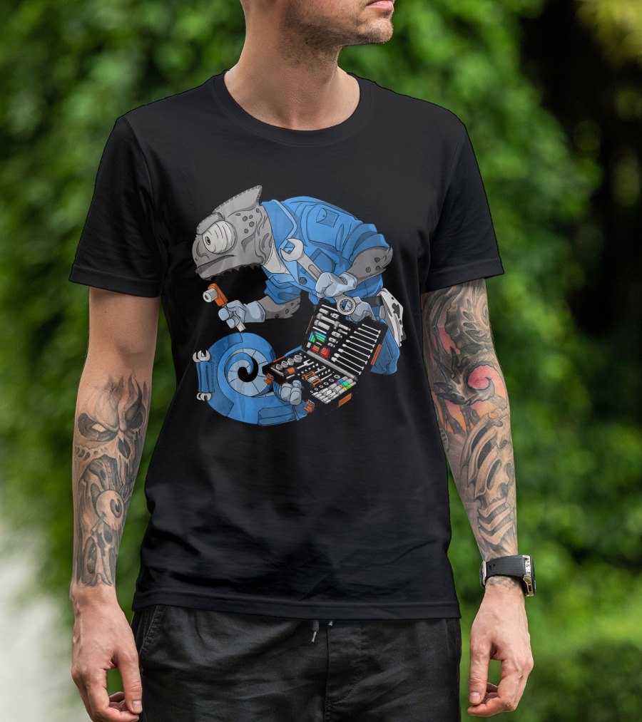 Chameleon Mechanic Legion Craft Series With Tools And Blue Overalls T-Shirt
