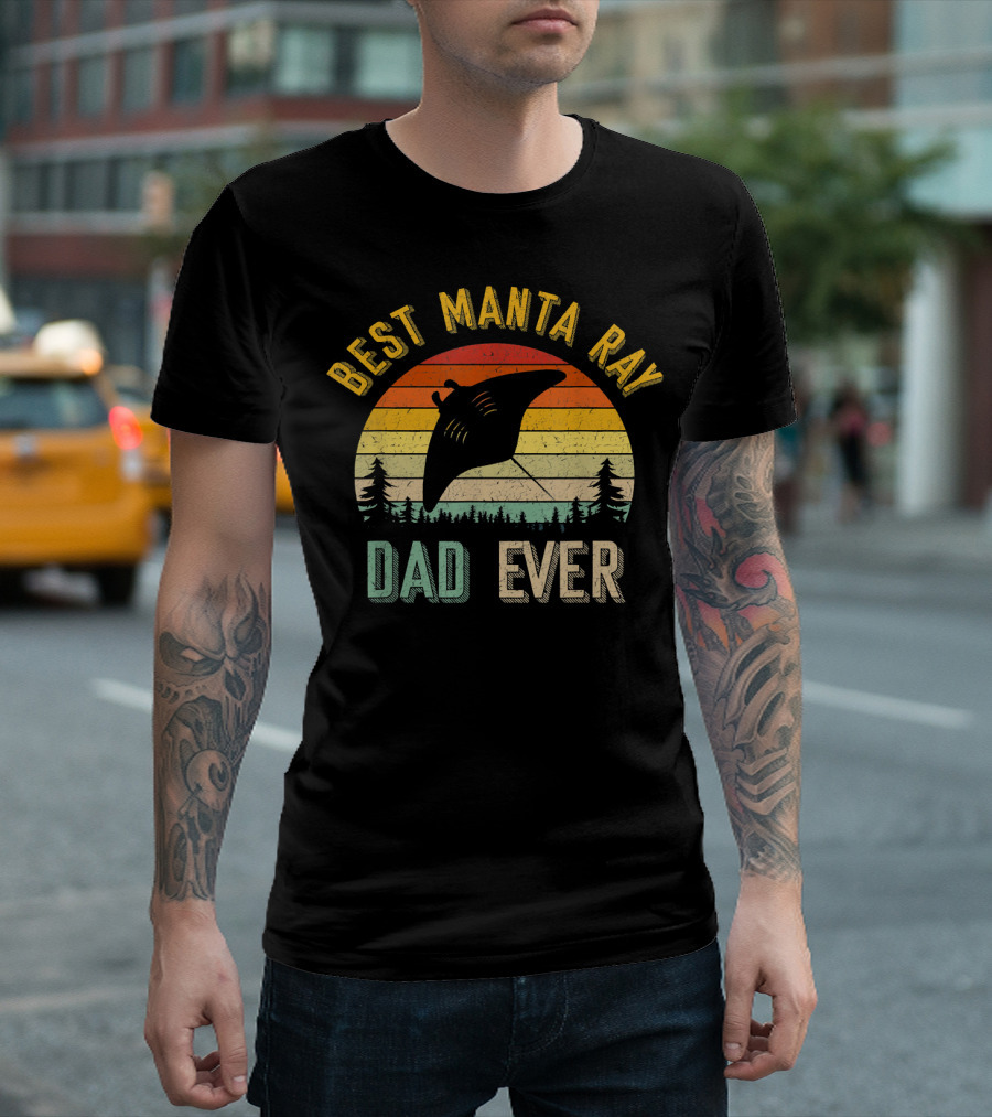 Best Manta Ray Dad Ever Sunset Forest Vintage T-Shirt