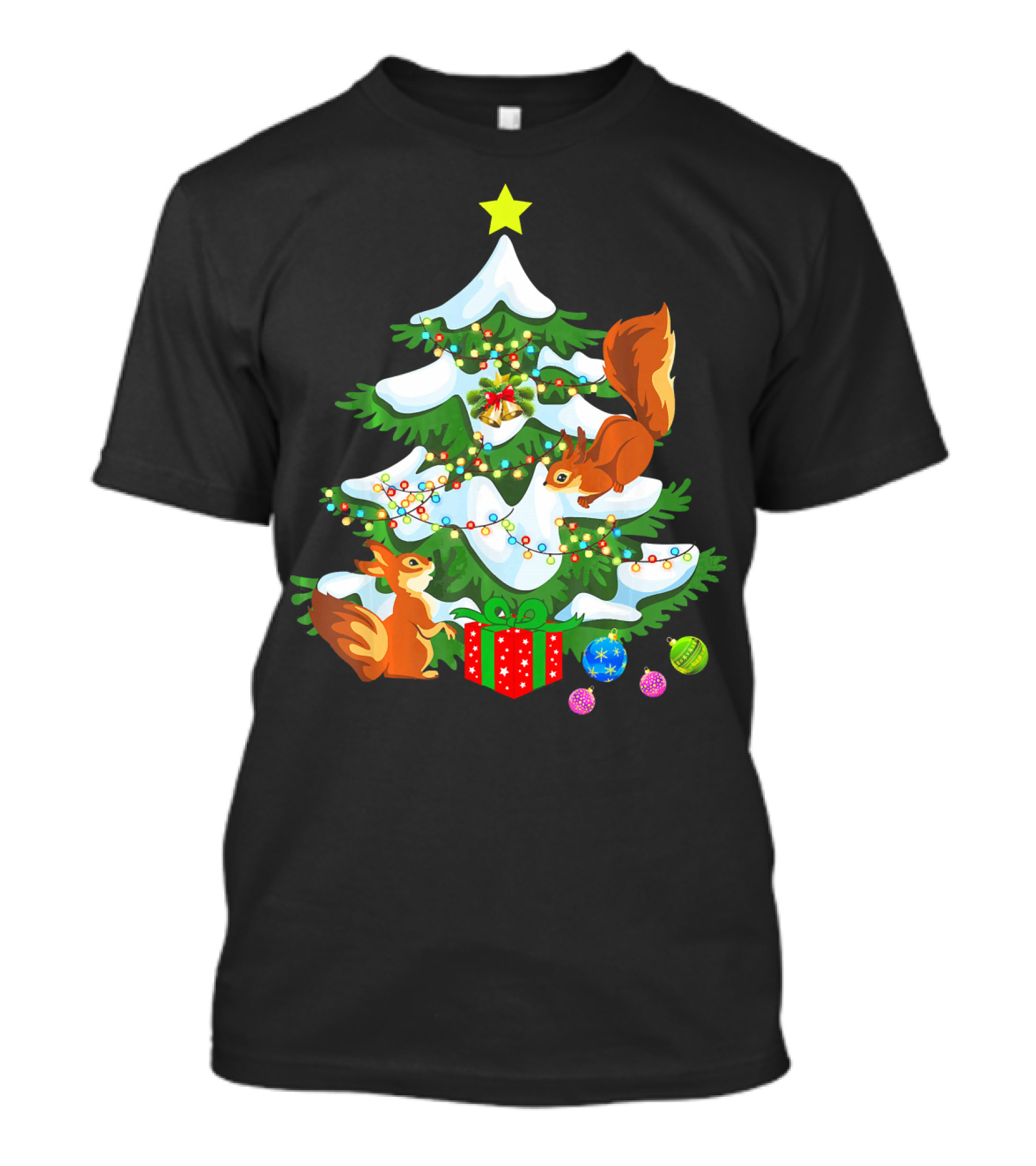Cute Squirrel Christmas Tree With Presents And Ornaments T-Shirt