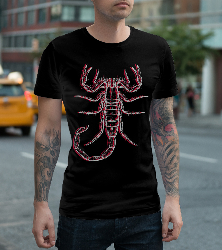 Distressed 2 Tone Offset Print Punk Goth Scorpion T-Shirt