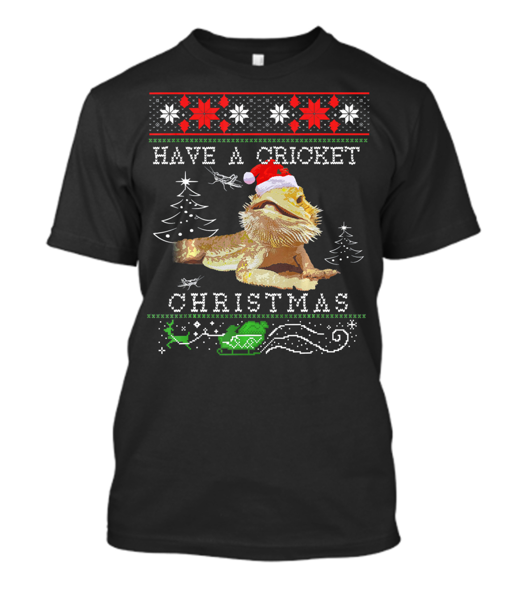 Have A Cricket Christmas Bearded Dragon Santa Hat Trees T-Shirt