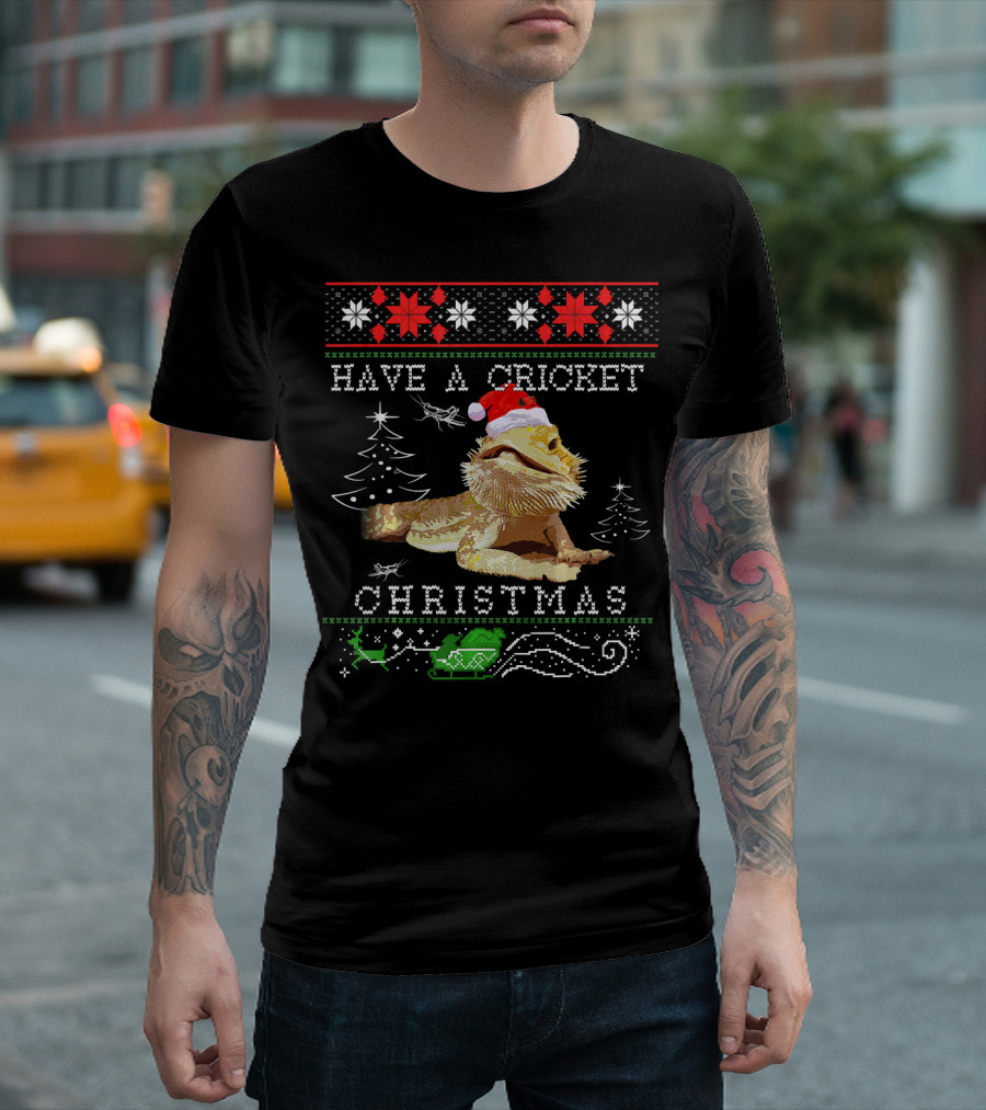 Have A Cricket Christmas Bearded Dragon Santa Hat Trees T-Shirt