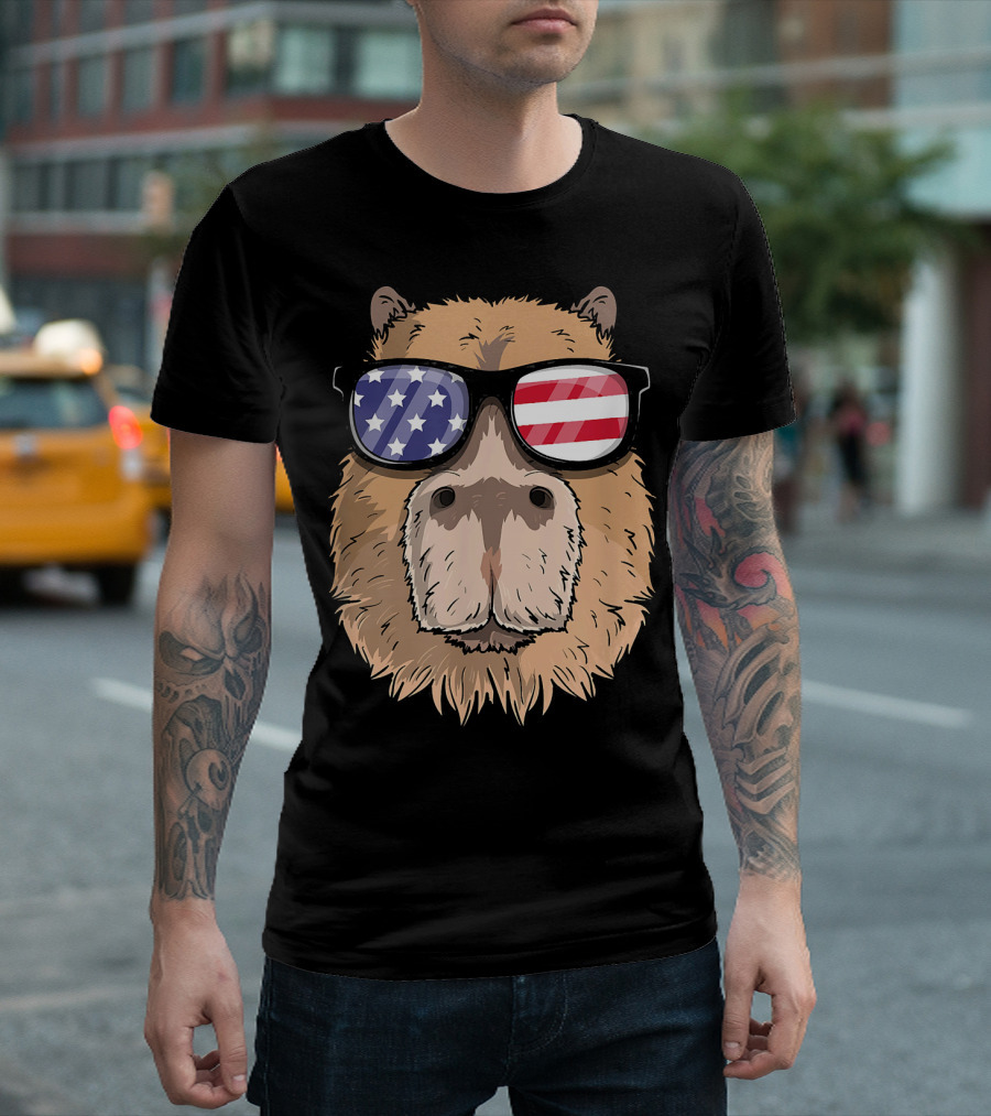 Capybara Patriotic USA 4th Of July Ameri Sunglasses T-Shirt