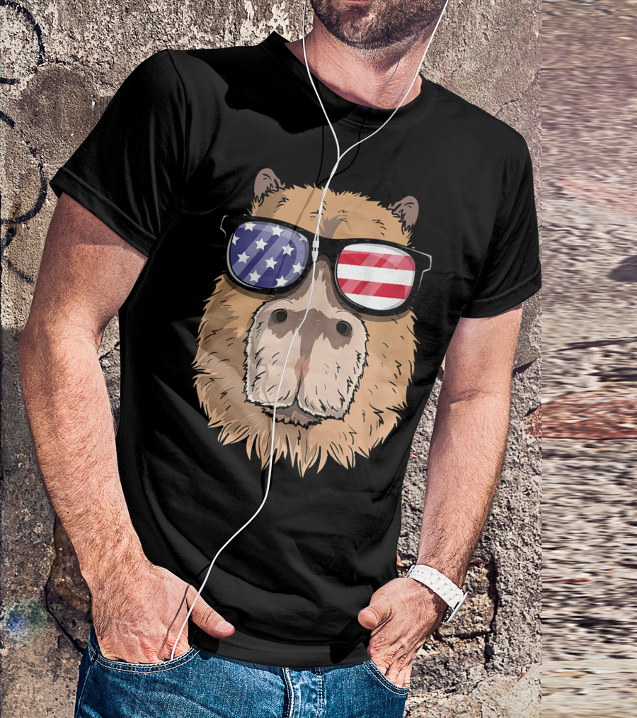 Capybara Patriotic USA 4th Of July Ameri Sunglasses T-Shirt