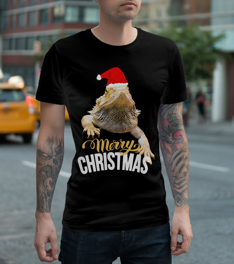 Bearded Dragon Merry Christmas Santa Hat Holiday Reptile Fun T-Shirt