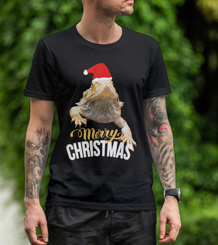 Bearded Dragon Merry Christmas Santa Hat Holiday Reptile Fun T-Shirt