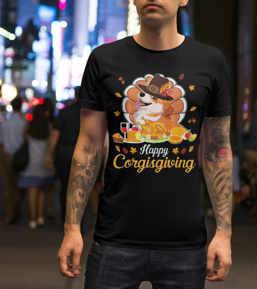 Happy Corgisgiving Pilgrim Turkey Feast Wine T-Shirt