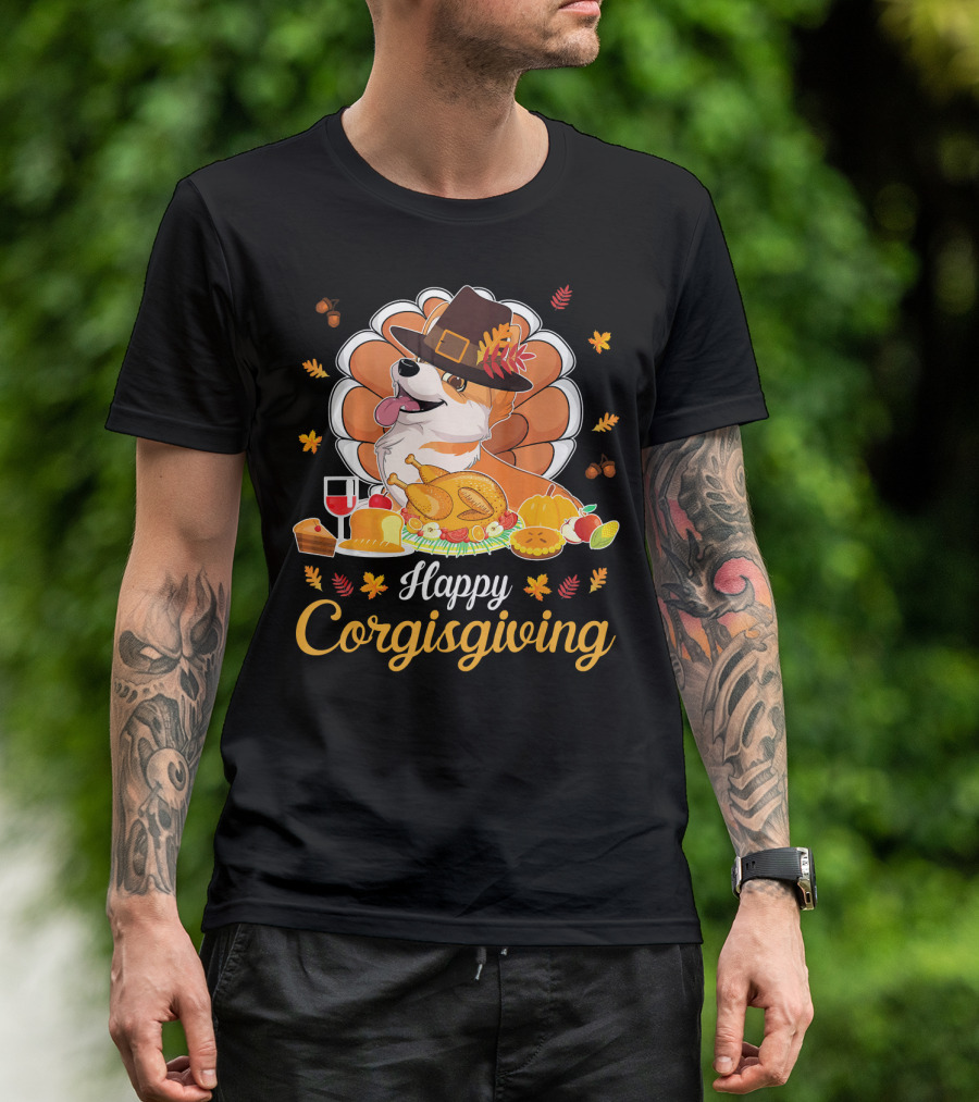 Happy Corgisgiving Pilgrim Turkey Feast Wine T-Shirt