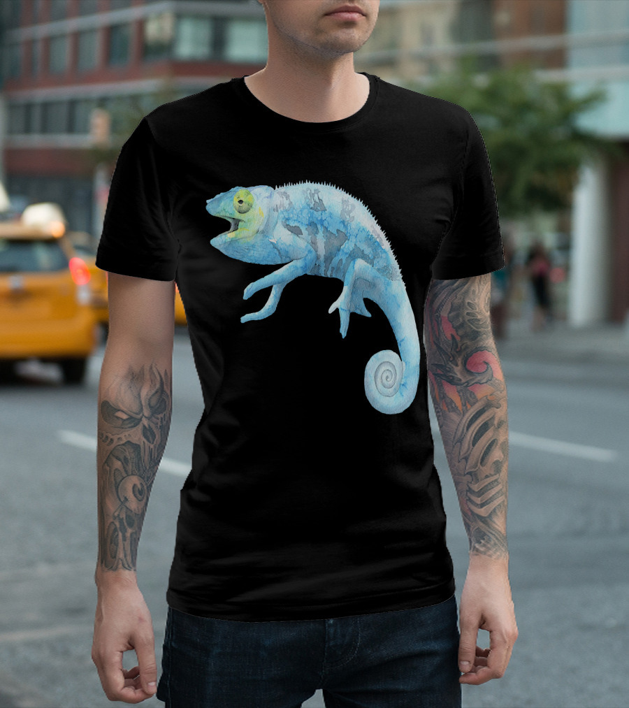 Blue Lizard Watercolor Chameleon T-Shirt
