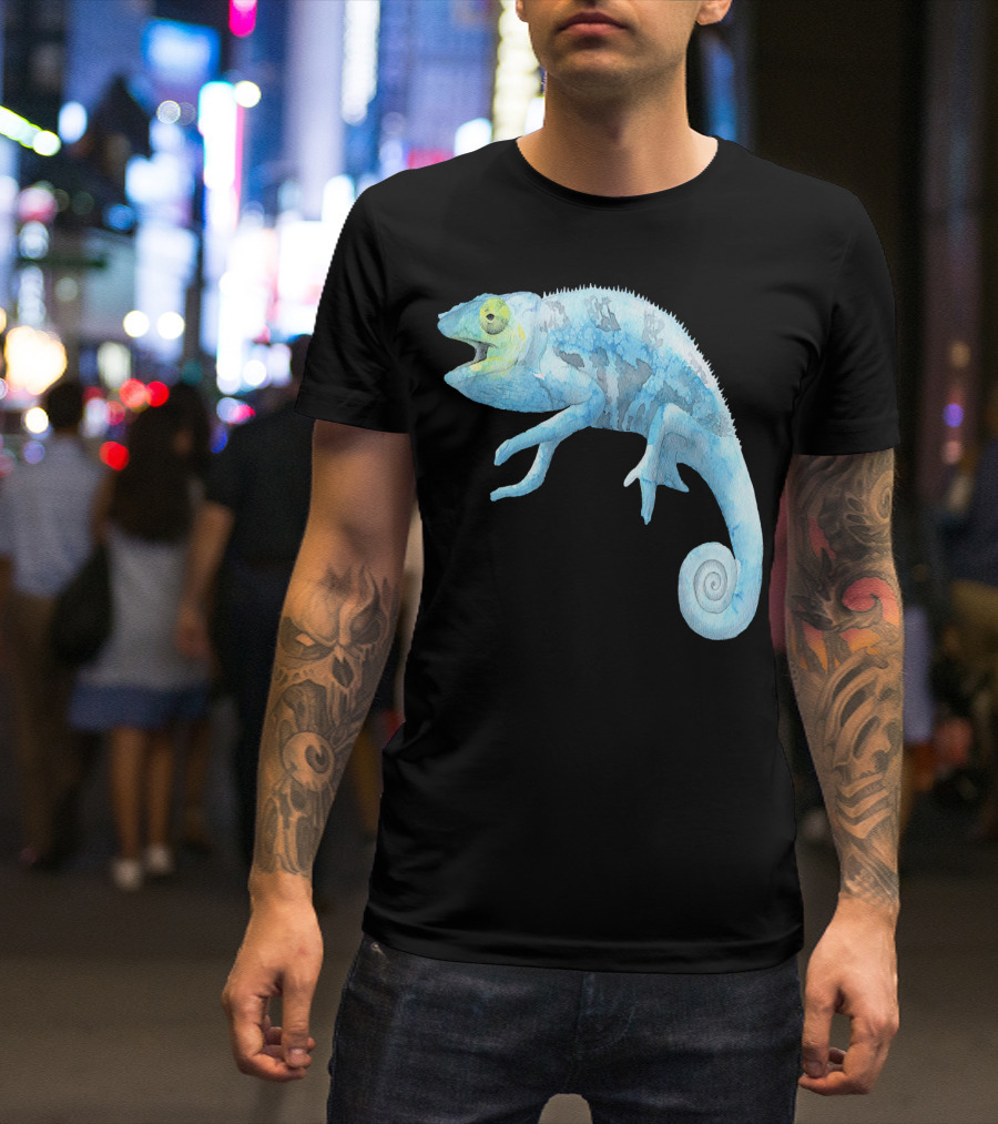 Blue Lizard Watercolor Chameleon T-Shirt