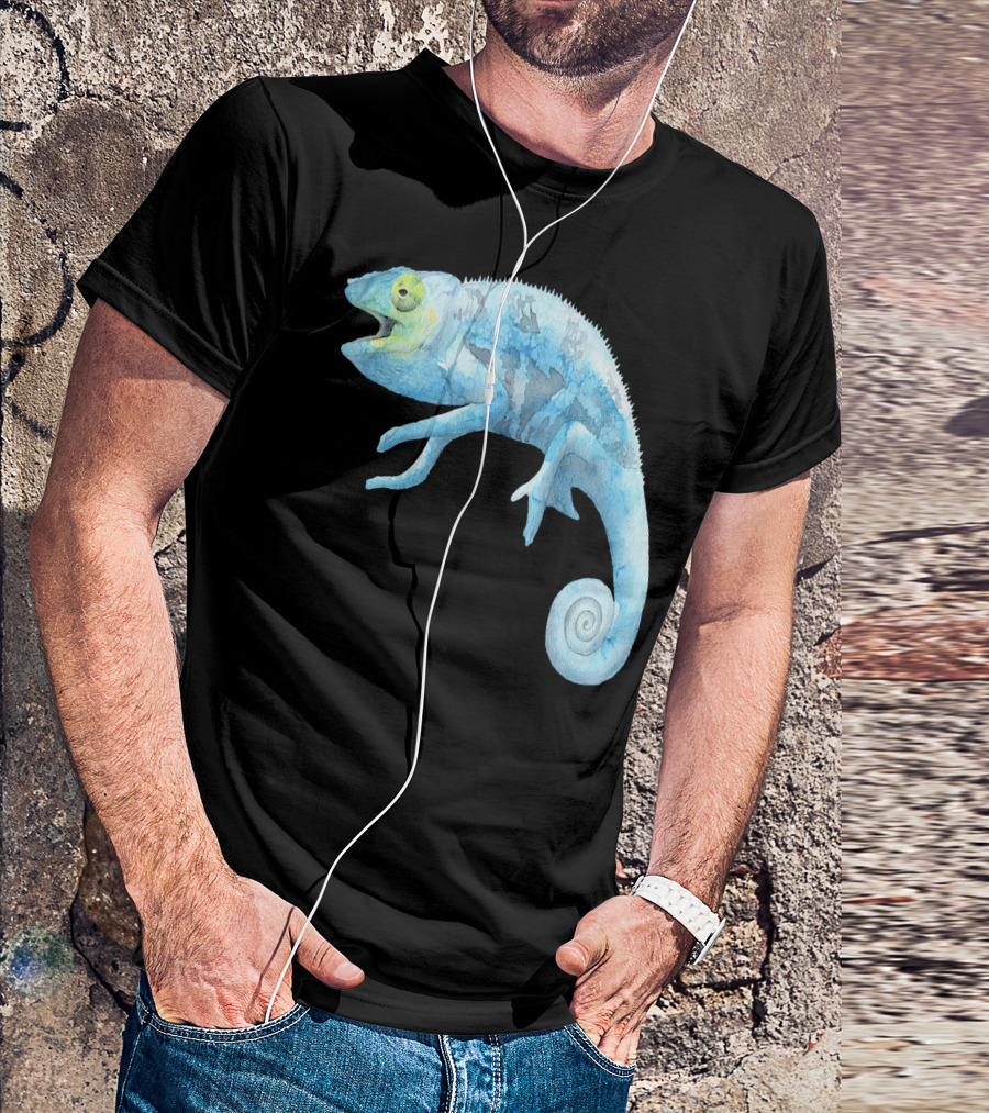 Blue Lizard Watercolor Chameleon T-Shirt