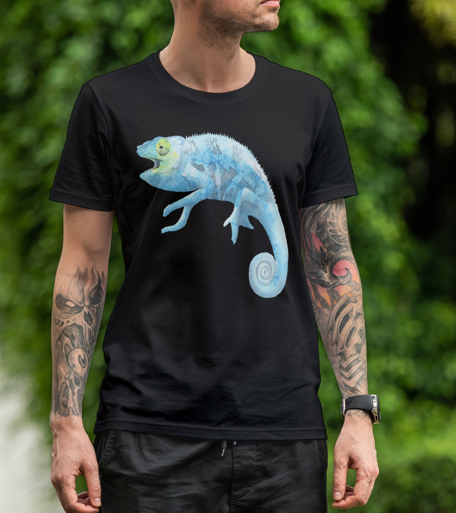 Blue Lizard Watercolor Chameleon T-Shirt