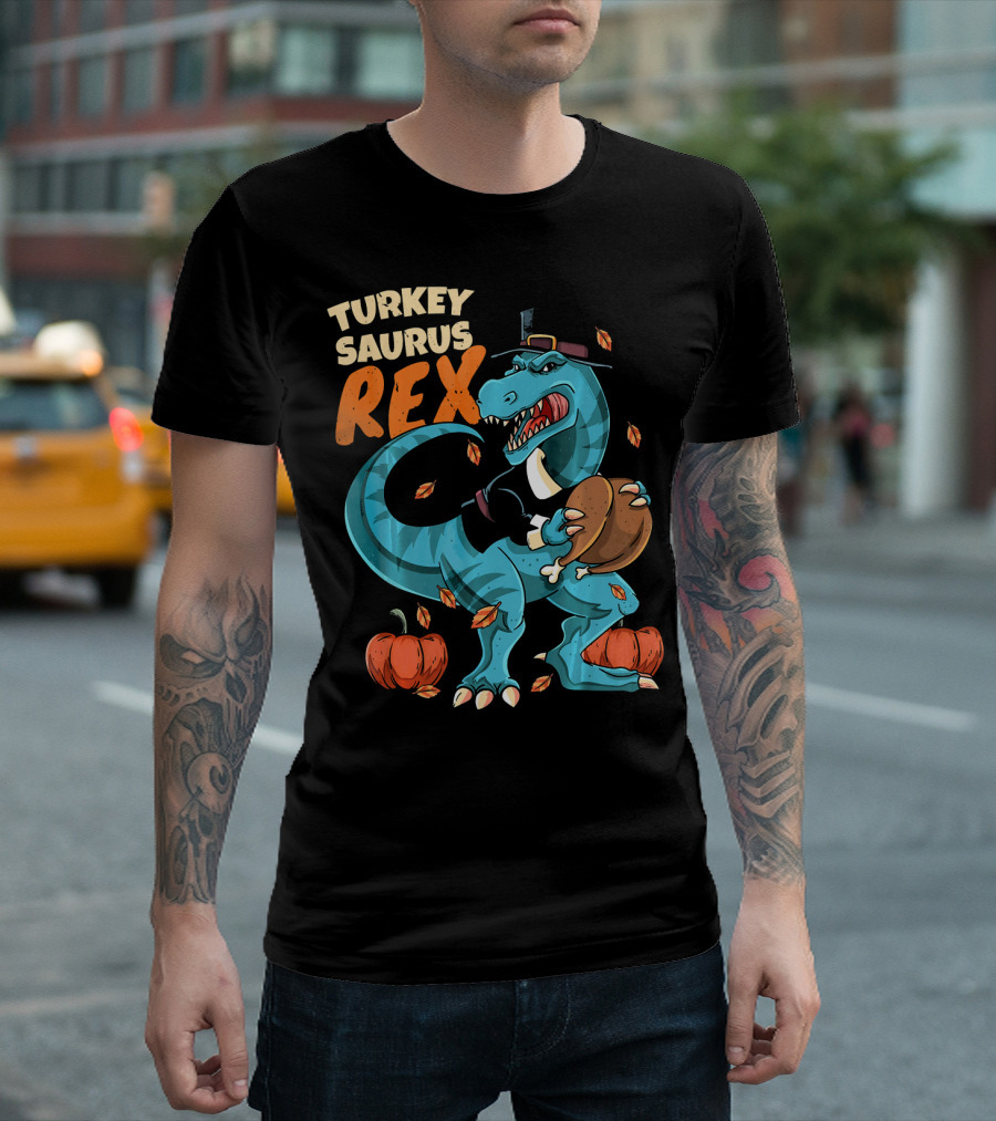 Turkeysaurus Rex Pilgrim Thanksgiving Dinosaur T-Shirt