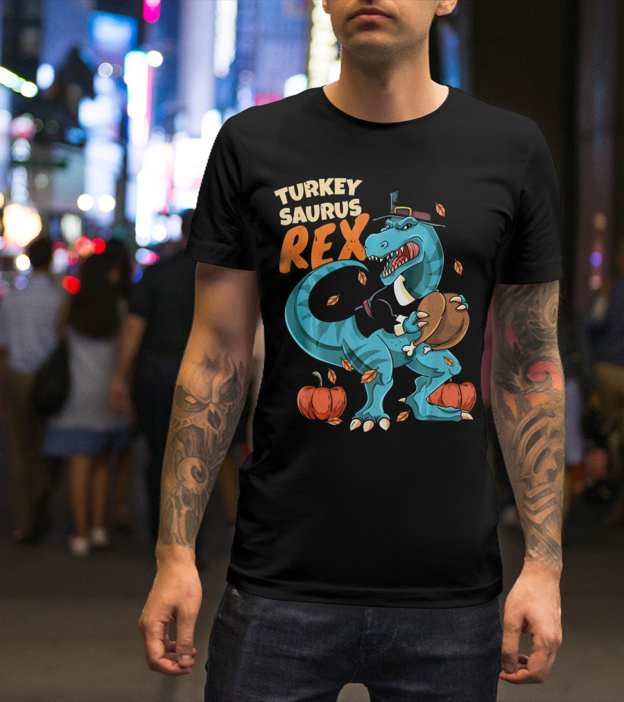 Turkeysaurus Rex Pilgrim Thanksgiving Dinosaur T-Shirt