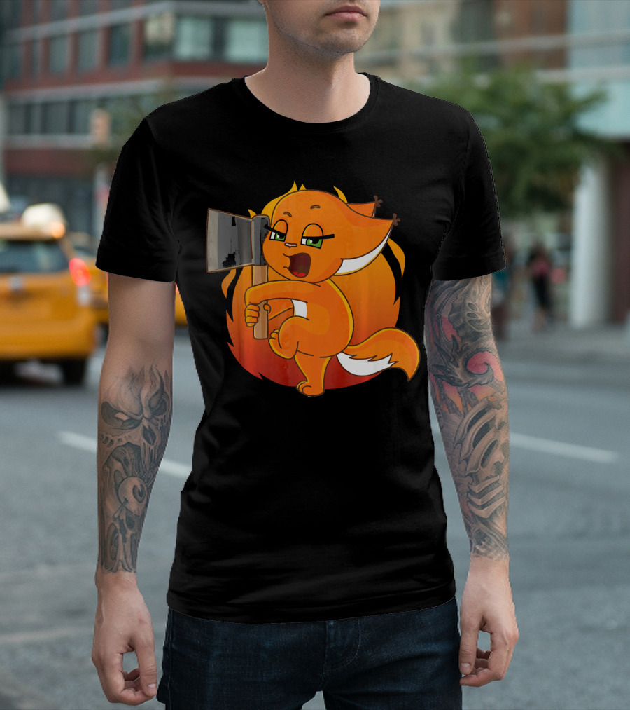 Adorable Cute Angry Squirrel Holding Axe Cartoon T-Shirt