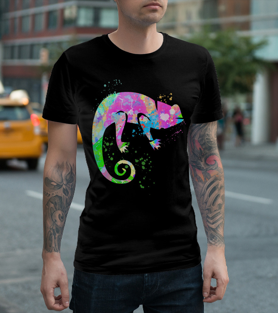 Chameleon Paint Spat Lizard Love Pop Art Color Splash T-Shirt