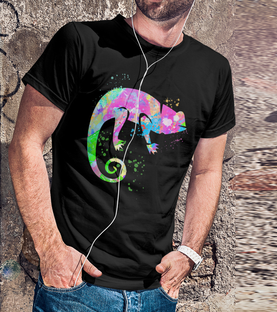 Chameleon Paint Spat Lizard Love Pop Art Color Splash T-Shirt