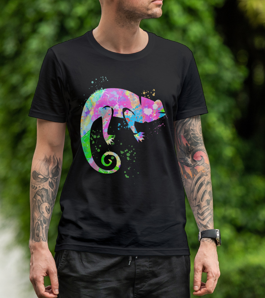 Chameleon Paint Spat Lizard Love Pop Art Color Splash T-Shirt