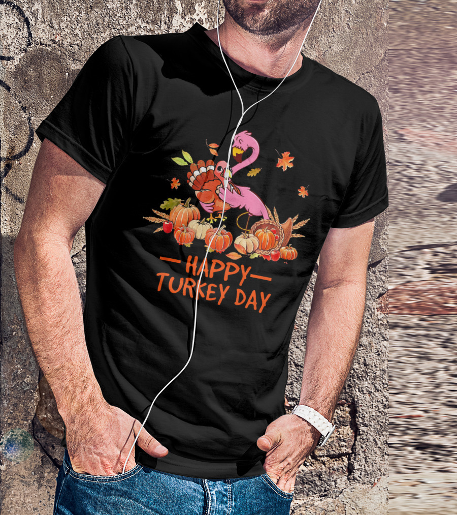 Cute Flamingo Hug Turkey Day Happy Thanksgiving T-Shirt