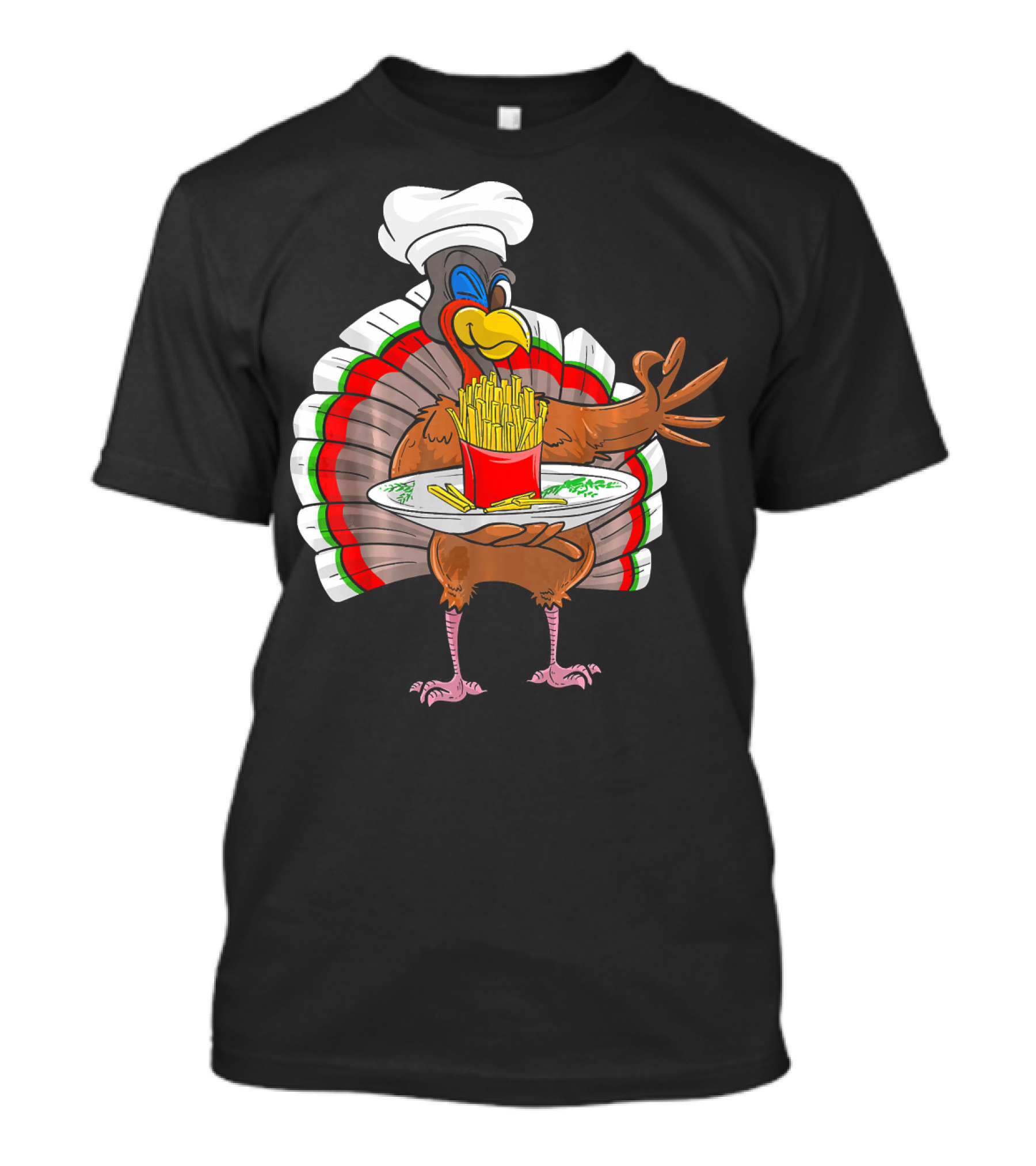 Cute Turkey Chef Serving French Fries With Tray T-Shirt