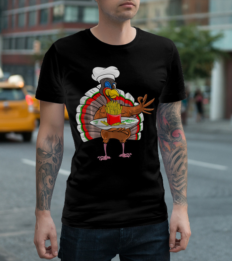 Cute Turkey Chef Serving French Fries With Tray T-Shirt