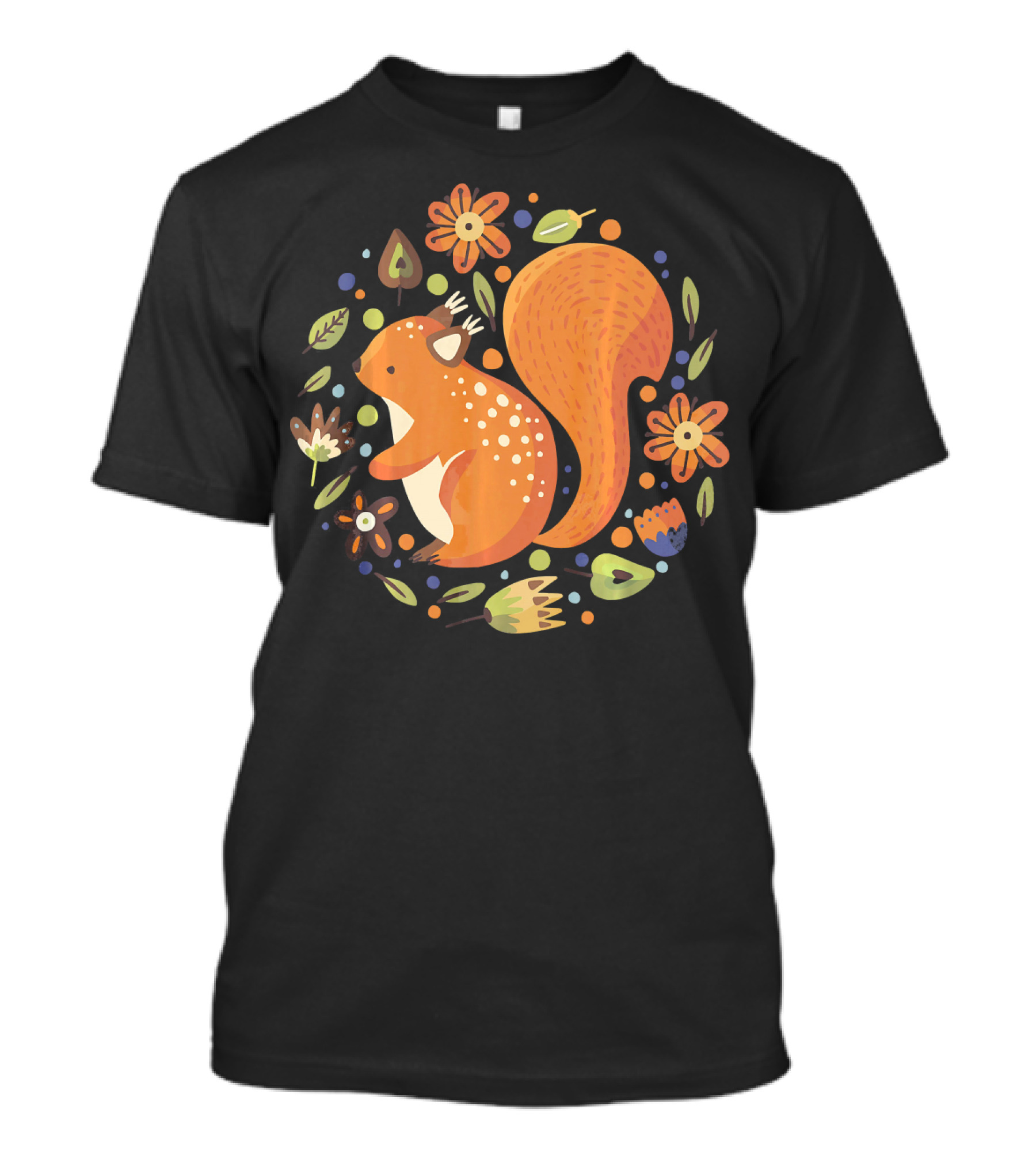 Cute Funny Squirrel Girl Floral Folk T-Shirt