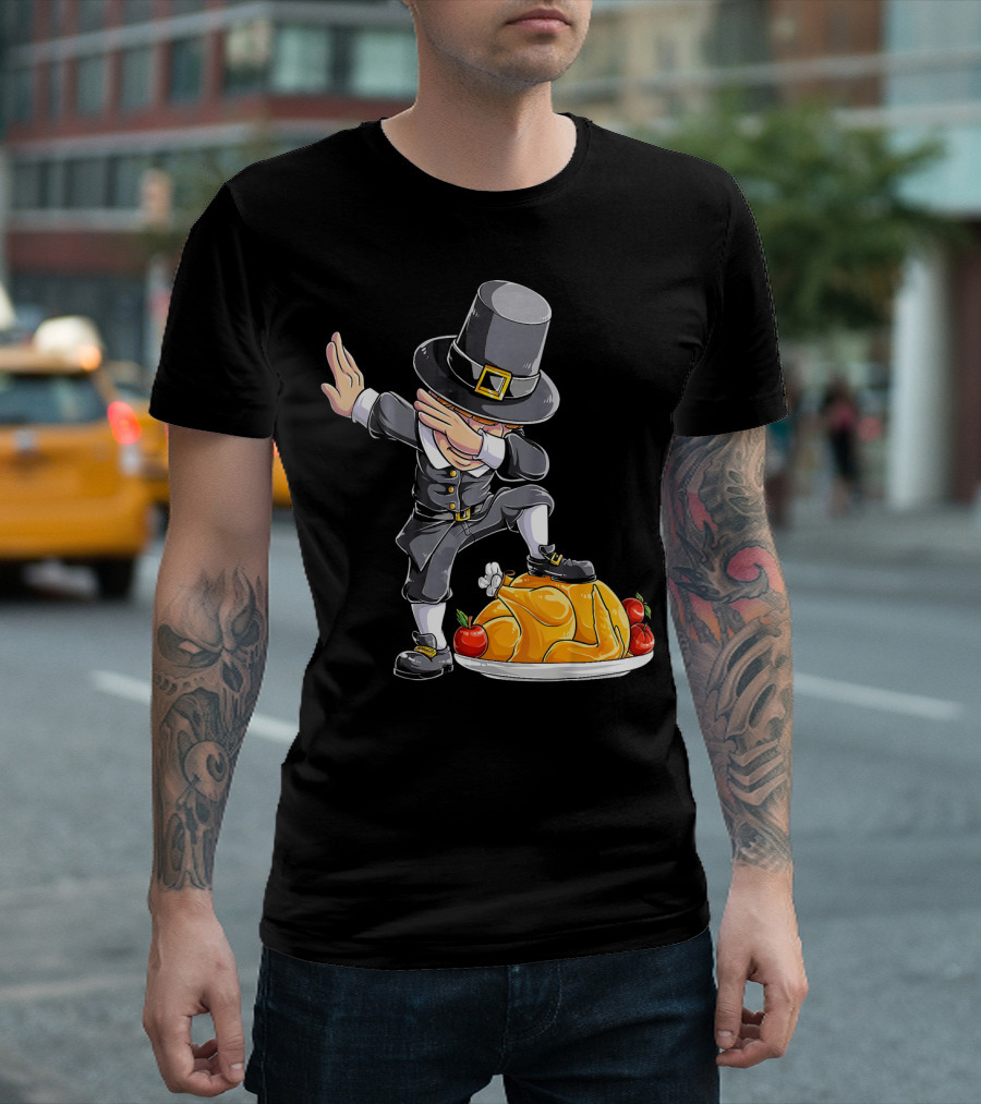 Pilgrim Boy Dabbing On Thanksgiving Turkey T-Shirt