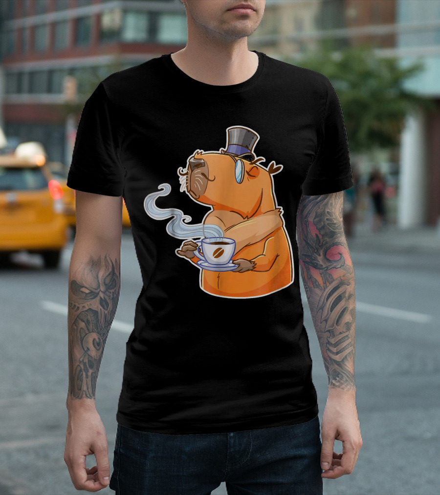 Capybara Coffee Cute Guinea Top Hat Cup Steam T-Shirt