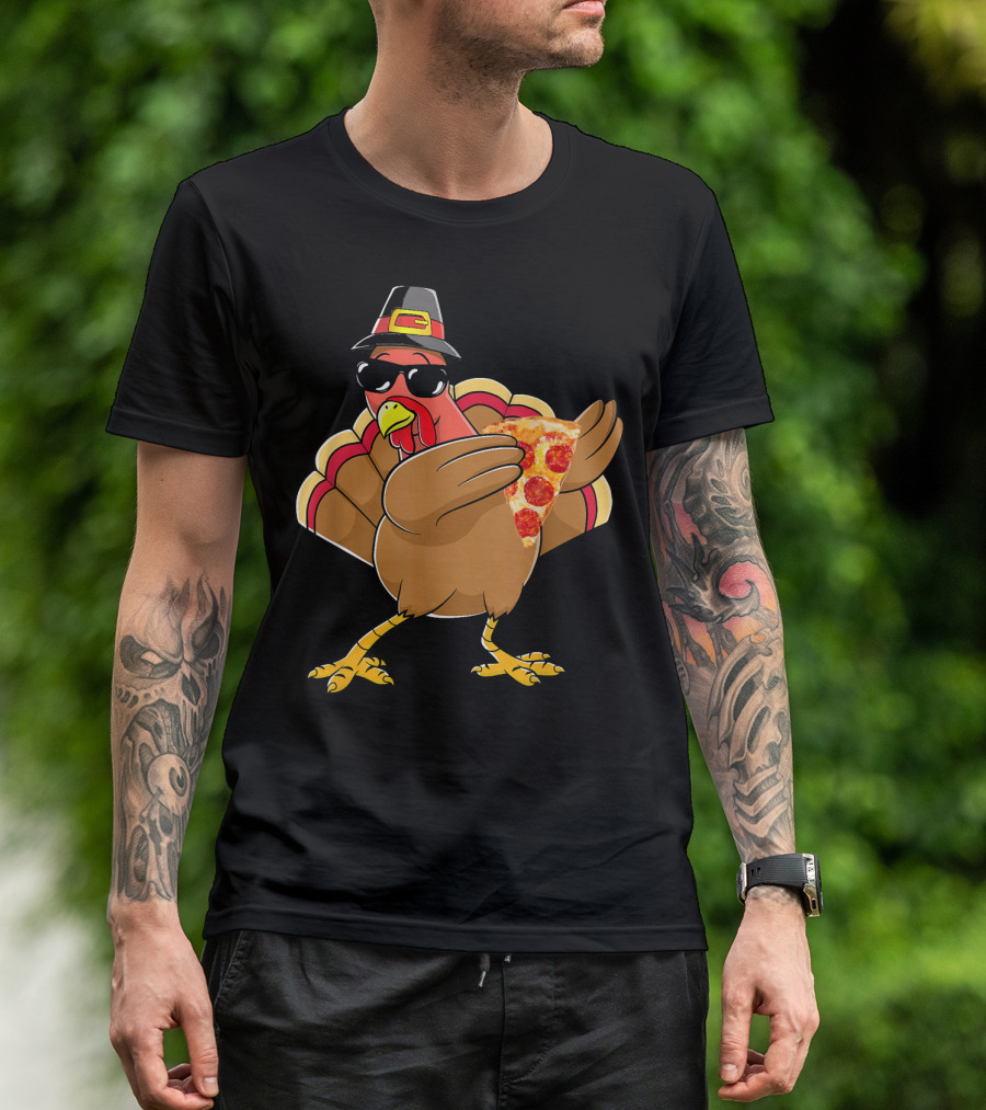 Cute Save A Turkey Eat Pizza Funny Thanksgiving Turkey With Pizza And Sunglasses T-Shirt