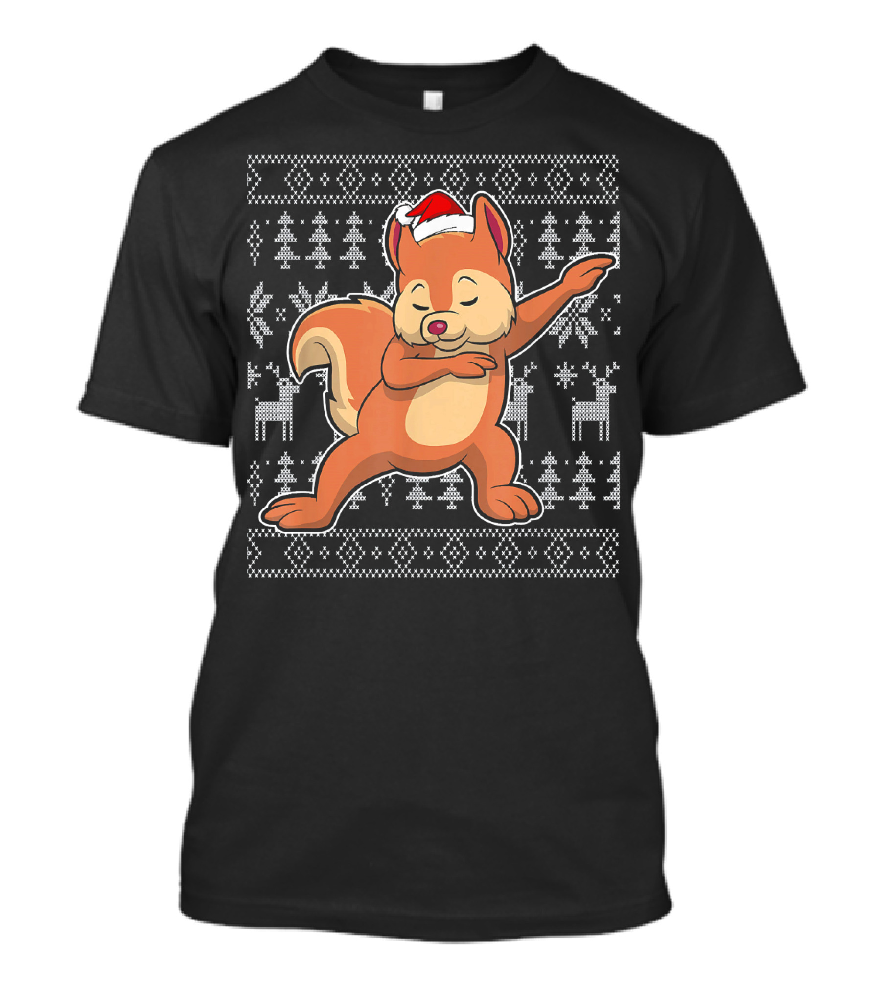 Dabbing Squirrel Christmas Sweater Santa Hat T-Shirt