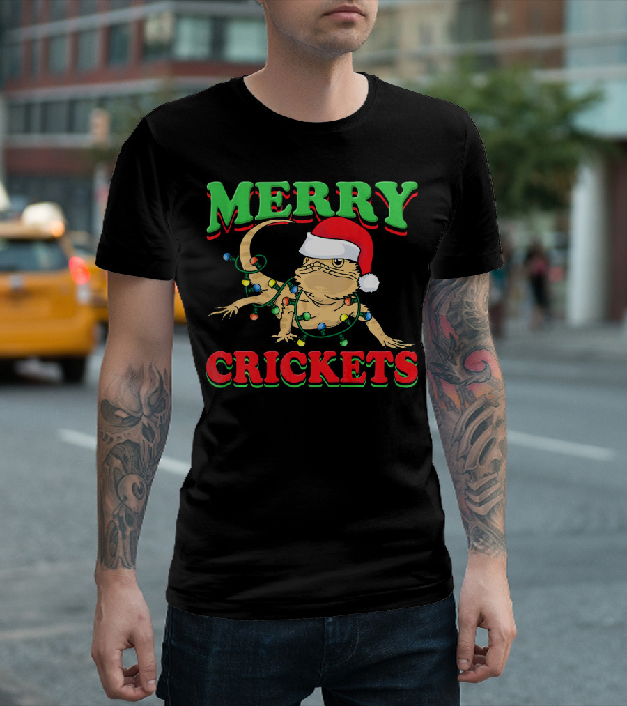 Merry Crickets Bearded Dragon Christmas Funny Lizard T-Shirt