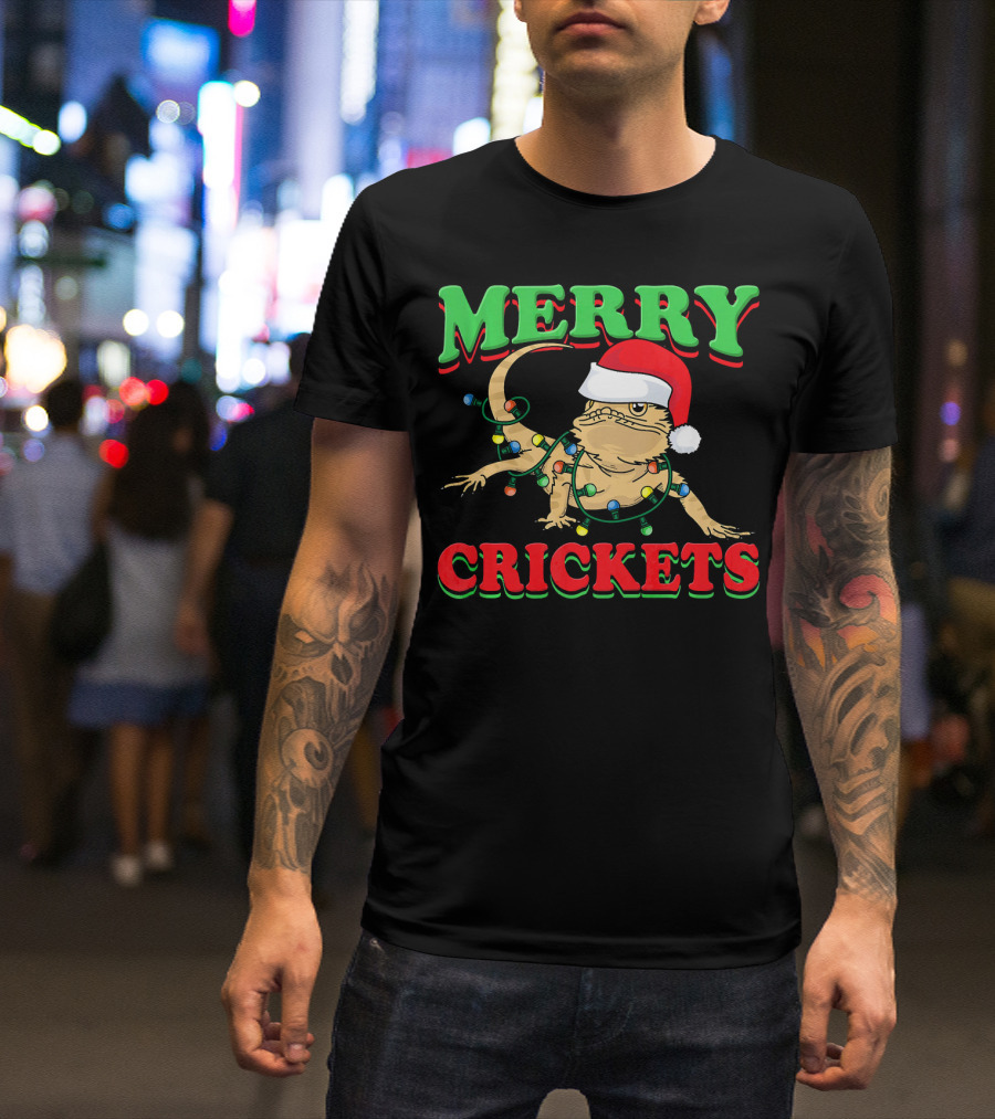 Merry Crickets Bearded Dragon Christmas Funny Lizard T-Shirt