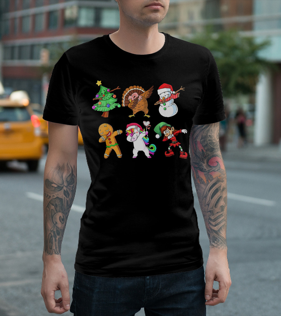 Dabbing Elf Gingerbread Snowman Tree Unicorn Turkey T-Shirt