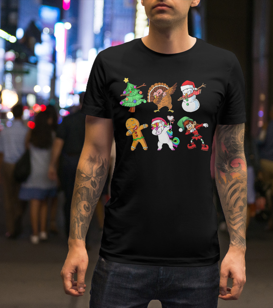 Dabbing Elf Gingerbread Snowman Tree Unicorn Turkey T-Shirt