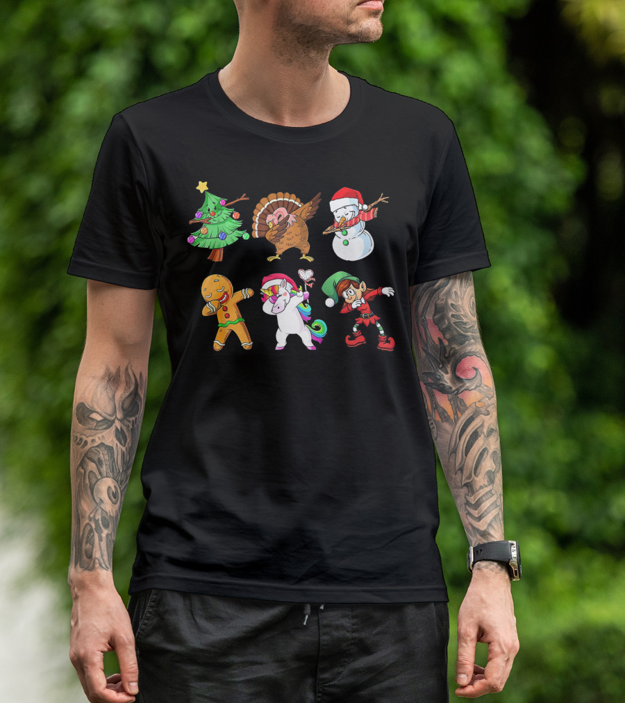 Dabbing Elf Gingerbread Snowman Tree Unicorn Turkey T-Shirt