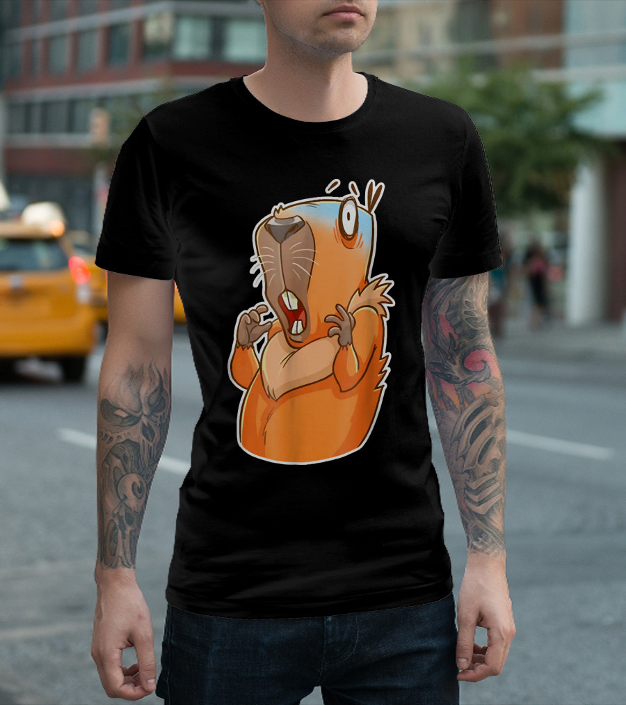 Capybara Scared Cute Guinea Style Cartoon Animal Reaction T-Shirt