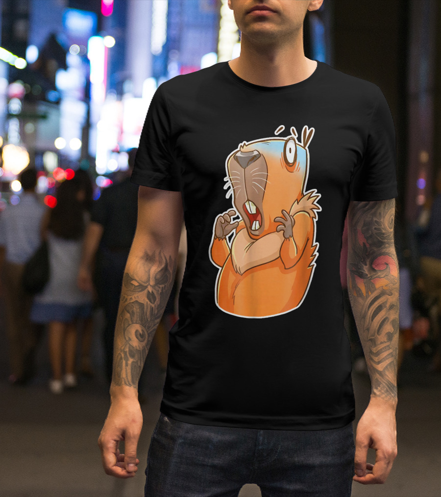 Capybara Scared Cute Guinea Style Cartoon Animal Reaction T-Shirt