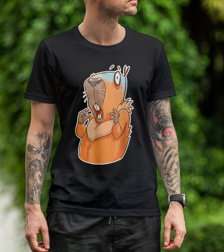 Capybara Scared Cute Guinea Style Cartoon Animal Reaction T-Shirt
