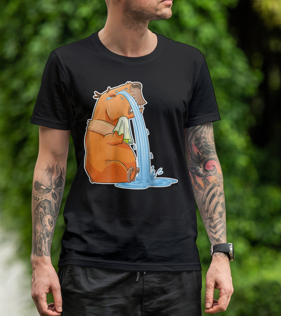 Capybara Crying Cute Guinea Puddle Of Tears T-Shirt