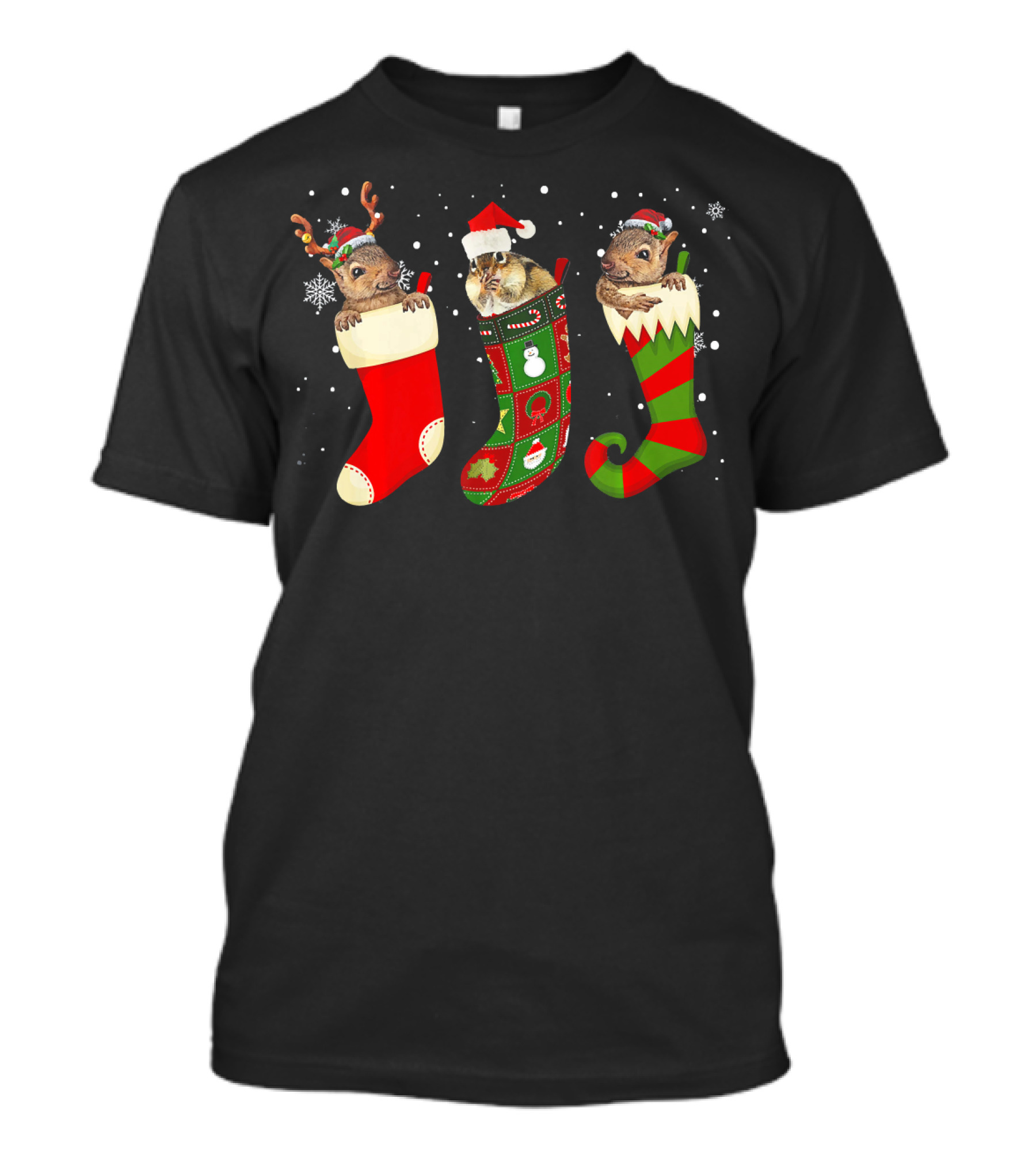 Christmas Santa Squirrel In Festive Holiday Stockings T-Shirt