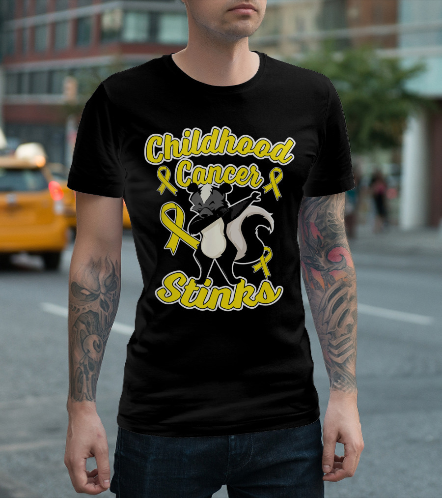 Childhood Cancer Stinks Dab Skunk Yellow Ribbons Awareness T-Shirt